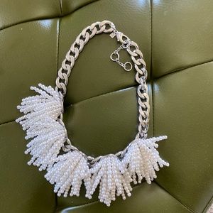 Silver pearl statement necklace